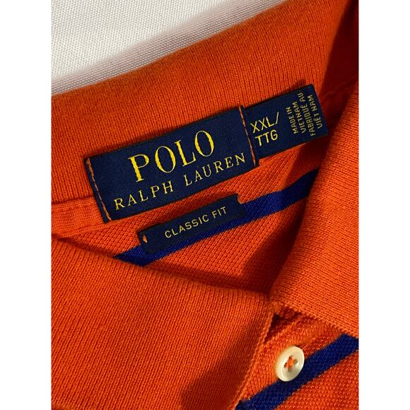 Vintage Striped Polo Shirt – Orange / Blue , Size 2XL Big Fit with Blue Logo - Picture 5 of 8